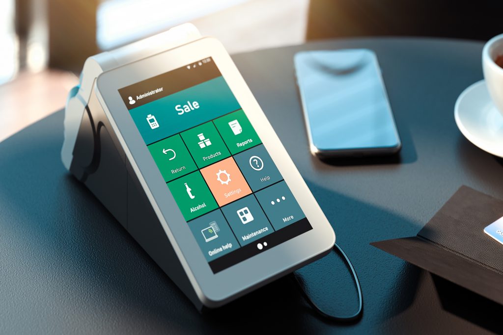 POS payment terminal and mobile phone. NFC payments concept. 3d rendering. ERP system in Singapore, POS, Multiable