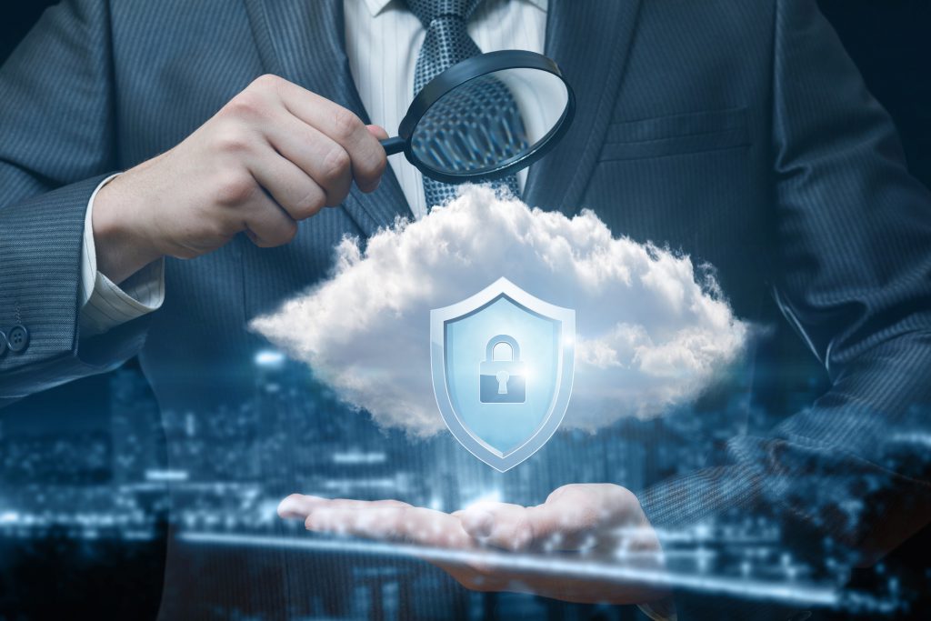 Man is exploring the security system . Minimizing Cloud-computing Risk with Tough Security Tools and Resources