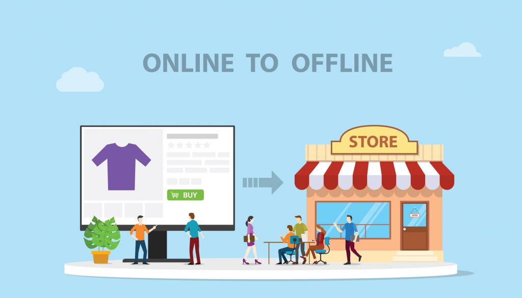 o2o online to offline e-commerce new concept technology with store and website online modern style illustration - vector What is O2O Commerce