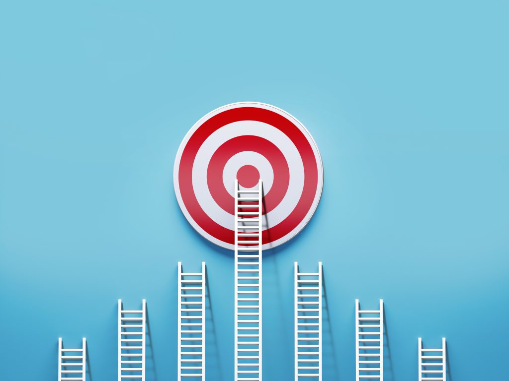White Ladders Leaning on A Target on Blue Wall whats the state of your companys erp goals and why set erp goals